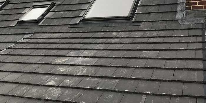Fiberglass window on tiled roof